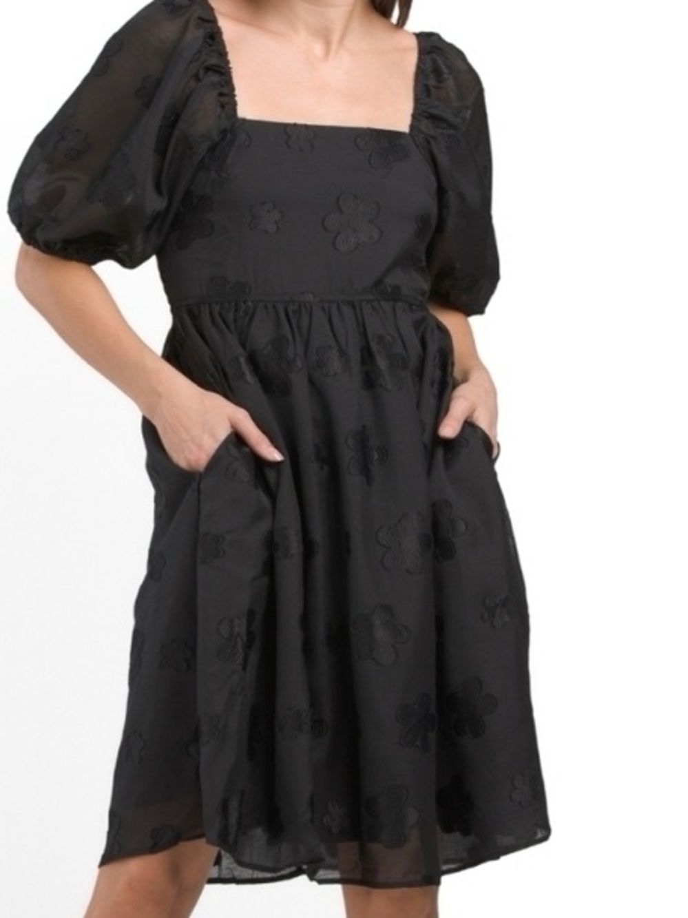 Polagram Black Whimsigoth Floral Embroidered Babydoll Dress